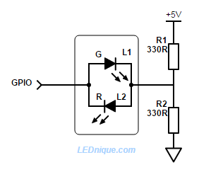 GPIO and bi-colour 2-pin LED.