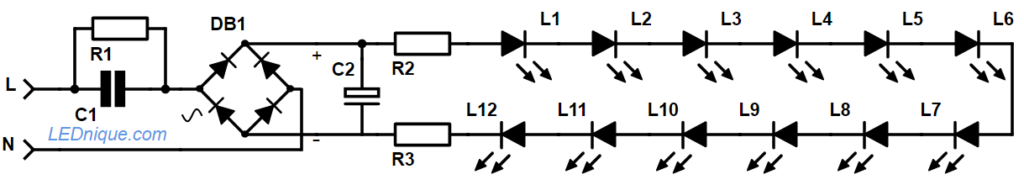 Capacitor dropper lamp with smoothing